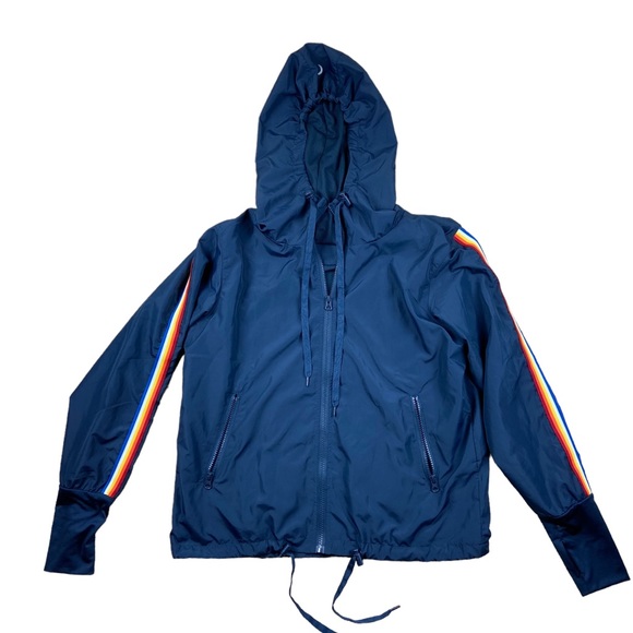 Zyia Active Rainbow Bomber Jacket Rainbow Stripe Navy Women's Sz M - Picture 2 of 5